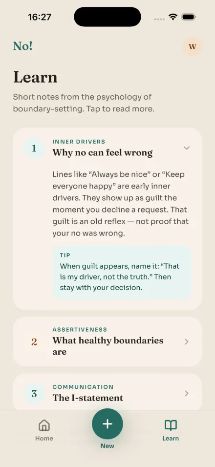 No! Learn tab: short notes on guilt, boundaries, and I-statements