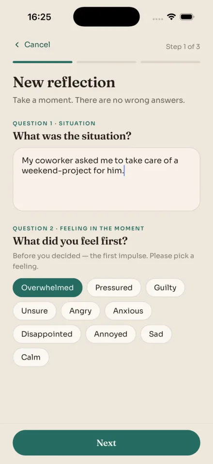 No! new reflection step 1: describe the situation